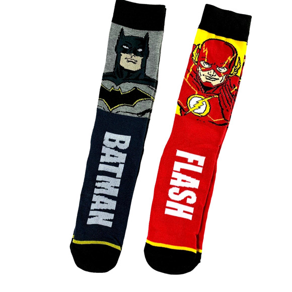 DC‎ Comics Justice League Socks Batman Flash 2 Pr Crew Socks Mens Sz 8-12 - Picture 1 of 3